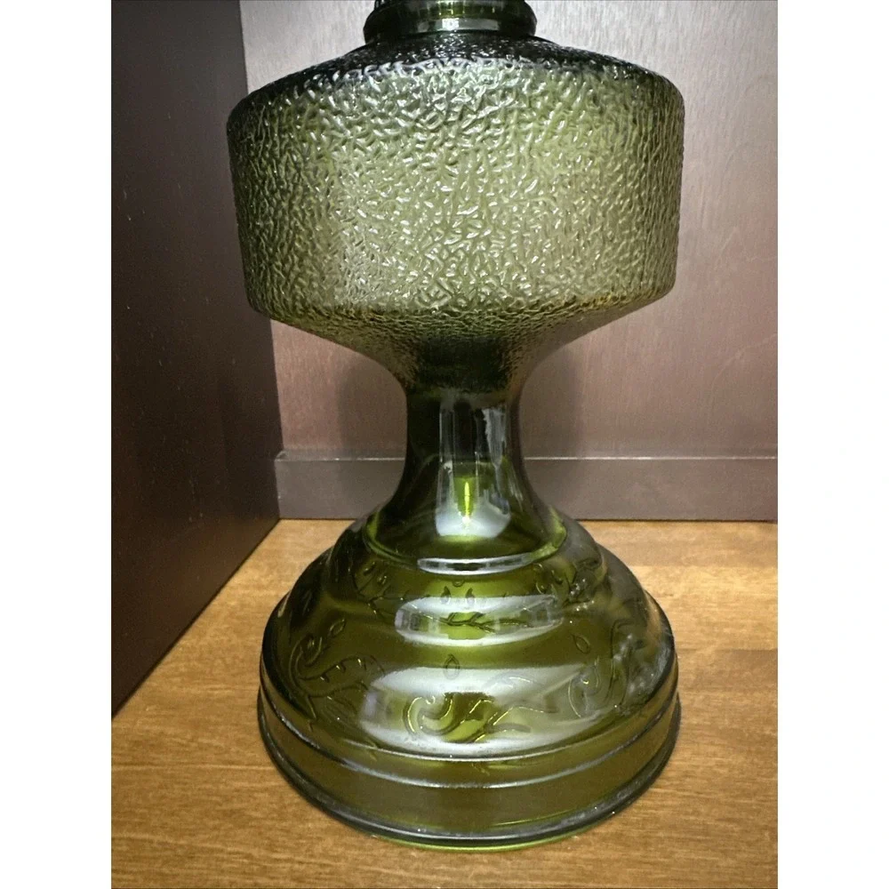 Vintage Green Glass Kerosene Oil Lamp & Chimney 18